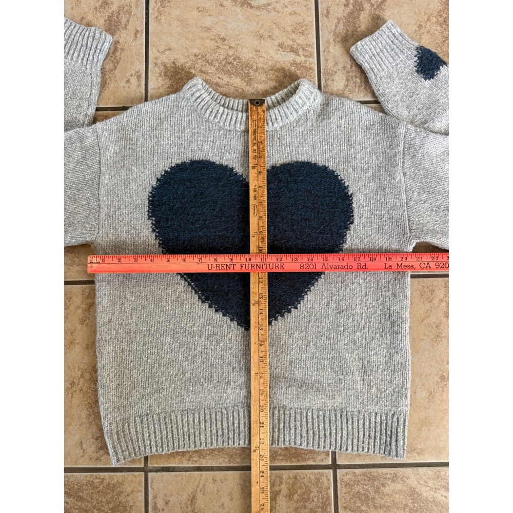 Sundance Gray Navy Blue Heart Intarsia Crewneck Sweater Womens Small - Picture 8 of 8